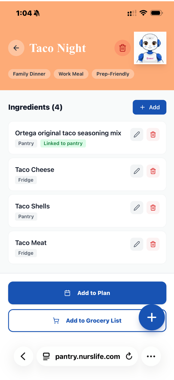 Saved Meal screenshot